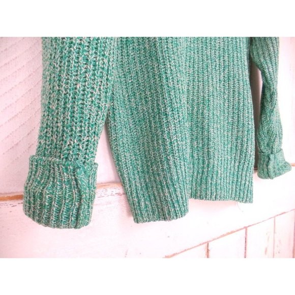 Vintage green white crew neck slouchy pullover sweater - Picture 3 of 4